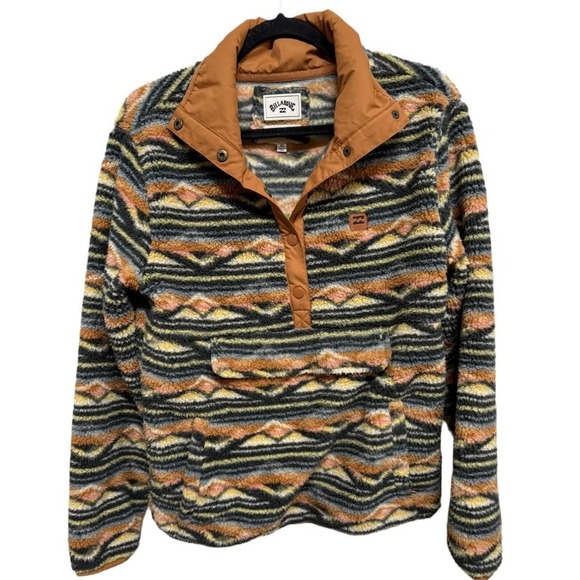 Billabong Switchback Print Fleece Pullover Front Pocket Sherpa Jacket Medium - Picture 2 of 7